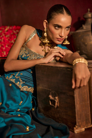 Lehenga Set For Indian Wedding - Blue Ghungroo Lehenga by Prevasu