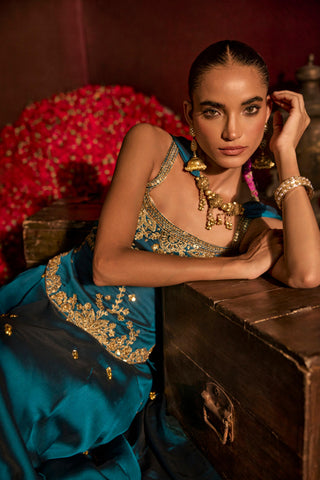 Lehenga Set For Indian Wedding - Blue Ghungroo Lehenga by Prevasu