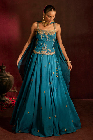 Lehenga Set For Indian Wedding - Blue Ghungroo Lehenga by Prevasu