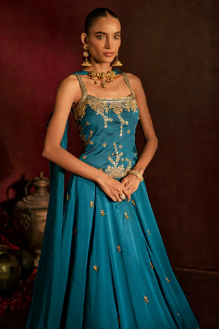 Lehenga Set For Indian Wedding - Blue Ghungroo Lehenga by Prevasu