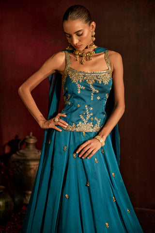 Lehenga Set For Indian Wedding - Blue Ghungroo Lehenga by Prevasu