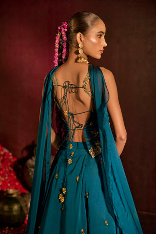 Lehenga Set For Indian Wedding - Blue Ghungroo Lehenga by Prevasu