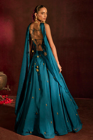 Lehenga Set For Indian Wedding - Blue Ghungroo Lehenga by Prevasu