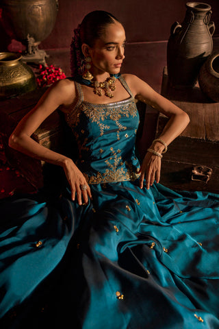 Lehenga Set For Indian Wedding - Blue Ghungroo Lehenga by Prevasu