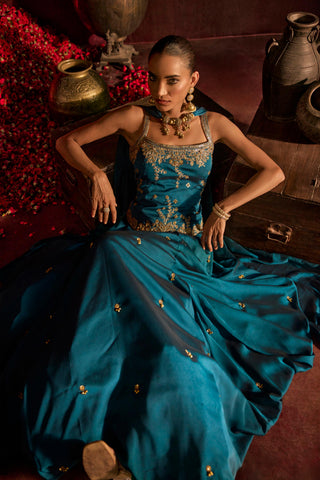 Lehenga Set For Indian Wedding - Blue Ghungroo Lehenga by Prevasu
