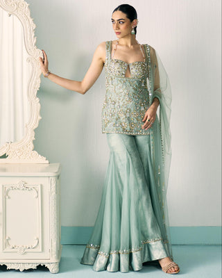 Sharara Set Tiered Wear - Green Sharara Set by Sanya Gulati