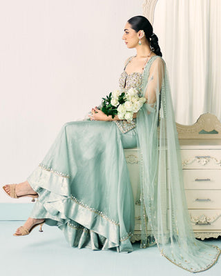 Sharara Set Tiered Wear - Green Sharara Set by Sanya Gulati