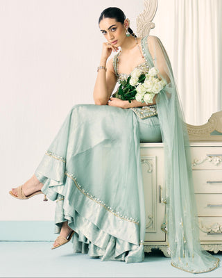 Sharara Set Tiered Wear - Green Sharara Set by Sanya Gulati