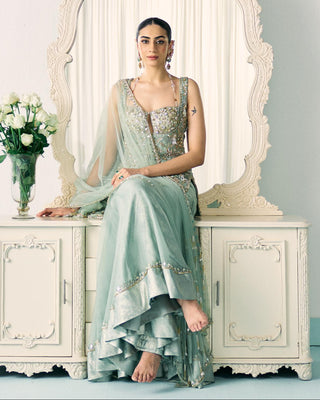 Sharara Set Tiered Wear - Green Sharara Set by Sanya Gulati