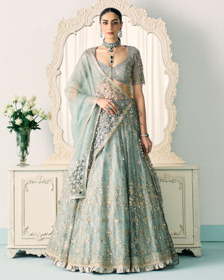 Lehenga Set Metallic Wear - Green Tissue Lehenga by Sanya Gulati
