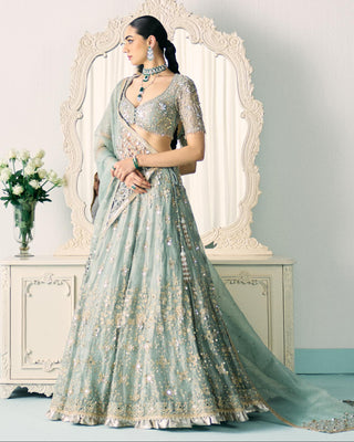 Lehenga Set Metallic Wear - Green Tissue Lehenga by Sanya Gulati