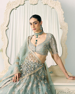 Lehenga Set Metallic Wear - Green Tissue Lehenga by Sanya Gulati