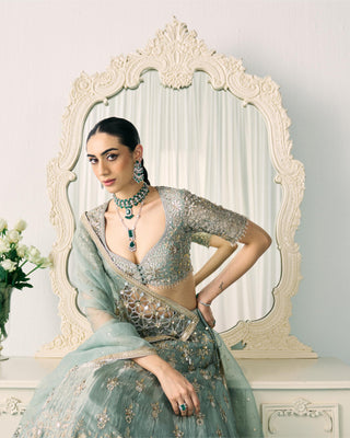 Lehenga Set Metallic Wear - Green Tissue Lehenga by Sanya Gulati