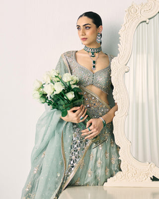 Lehenga Set Metallic Wear - Green Tissue Lehenga by Sanya Gulati