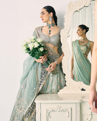 Lehenga Set Metallic Wear - Green Tissue Lehenga by Sanya Gulati