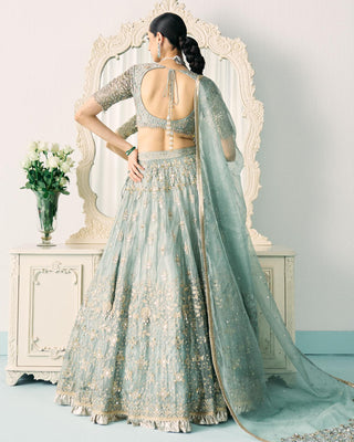 Lehenga Set Metallic Wear - Green Tissue Lehenga by Sanya Gulati