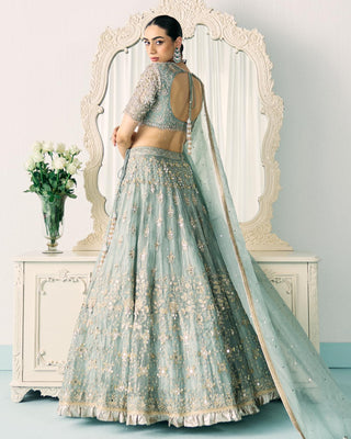 Lehenga Set Metallic Wear - Green Tissue Lehenga by Sanya Gulati
