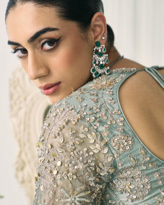 Lehenga Set Metallic Wear - Green Tissue Lehenga by Sanya Gulati