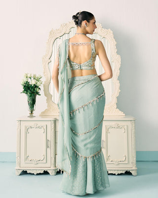 Saree Set Mukaish Wear - Green Mukaish Saree by Sanya Gulati