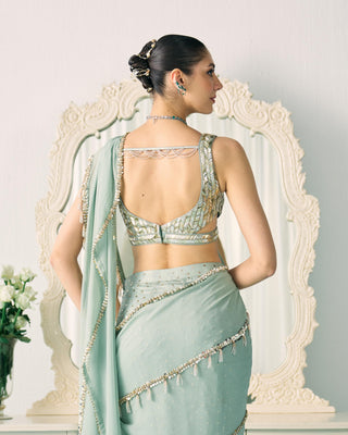 Saree Set Mukaish Wear - Green Mukaish Saree by Sanya Gulati