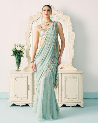 Saree Set Mukaish Wear - Green Mukaish Saree by Sanya Gulati