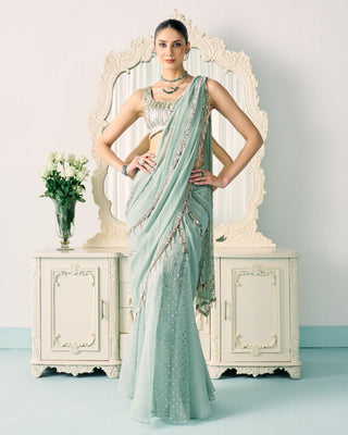 Saree Set Mukaish Wear - Green Mukaish Saree by Sanya Gulati