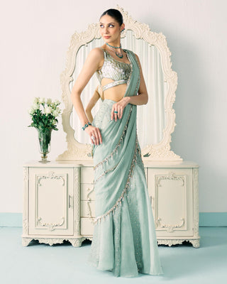 Saree Set Mukaish Wear - Green Mukaish Saree by Sanya Gulati