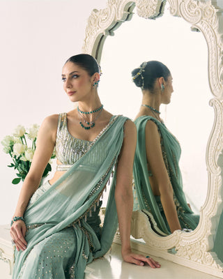 Saree Set Mukaish Wear - Green Mukaish Saree by Sanya Gulati