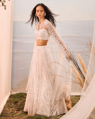 Ivory florentia lehenga with corset blouse and dupatta