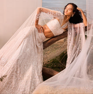 Ivory florentia lehenga with corset blouse and dupatta