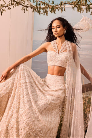 Ivory florentia lehenga with corset blouse and dupatta