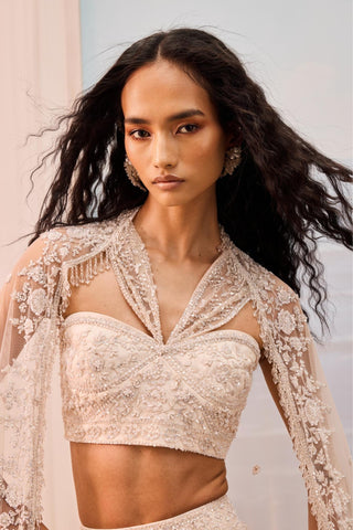 Ivory florentia lehenga with corset blouse and dupatta