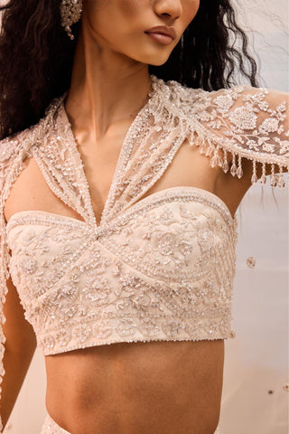 Ivory florentia lehenga with corset blouse and dupatta