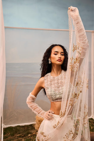 White florentia pre-stitched sari with blouse