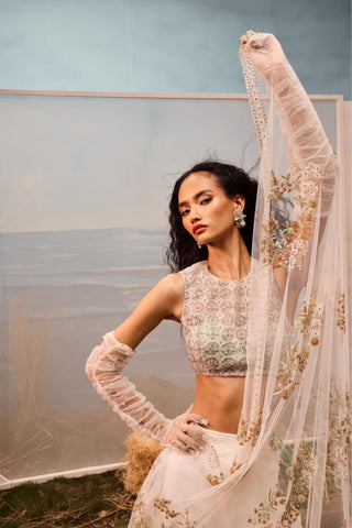 White florentia pre-stitched sari with blouse