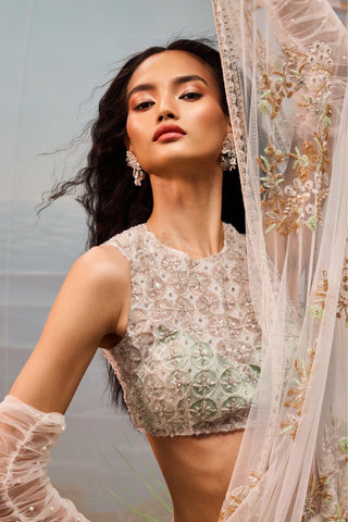 White florentia pre-stitched sari with blouse