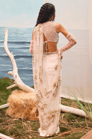 White florentia pre-stitched sari with blouse