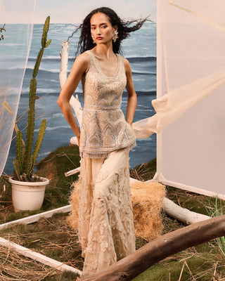 Beige florentia applique sharara set