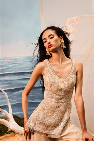 Beige florentia applique sharara set