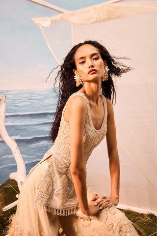 Beige florentia applique sharara set