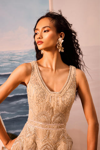 Beige florentia applique sharara set