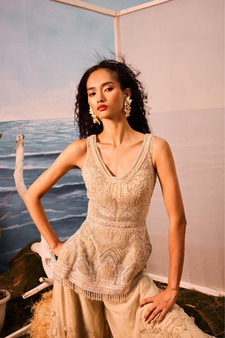 Beige florentia applique sharara set