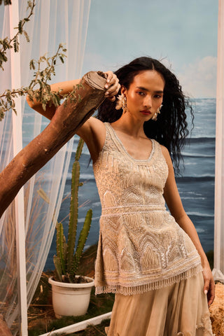 Beige florentia applique sharara set