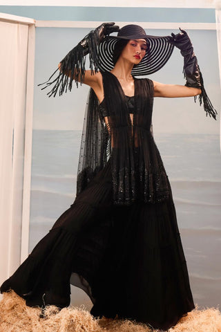 Black florentia sharara with jacket and blouse