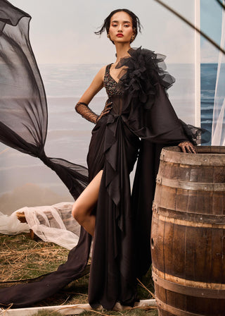 Black florentia drape sari with bodysuit