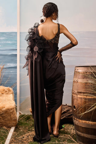 Black florentia drape sari with bodysuit