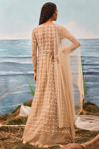 Beige florentia jacket with lehenga and dupatta