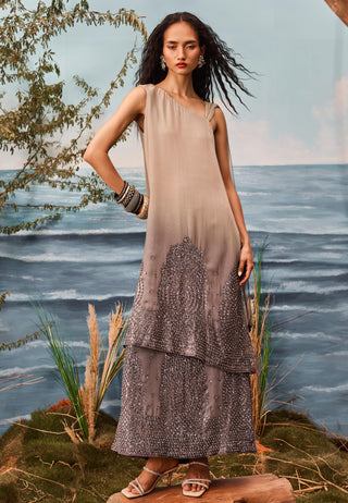 Gray florentia pre-draped double-layer tunic sari