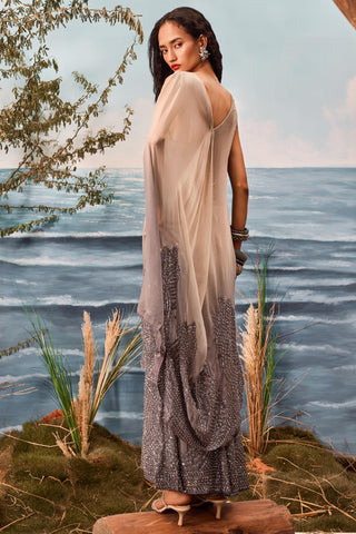 Gray florentia pre-draped double-layer tunic sari