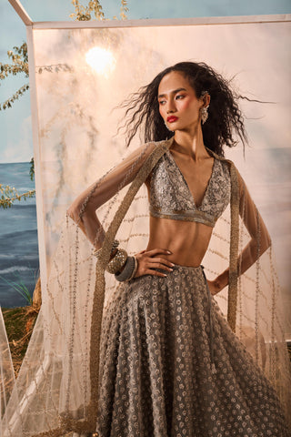 Gray florentia lehenga with blouse and dupatta